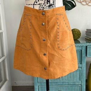Studded Botton up Suede mini skirt